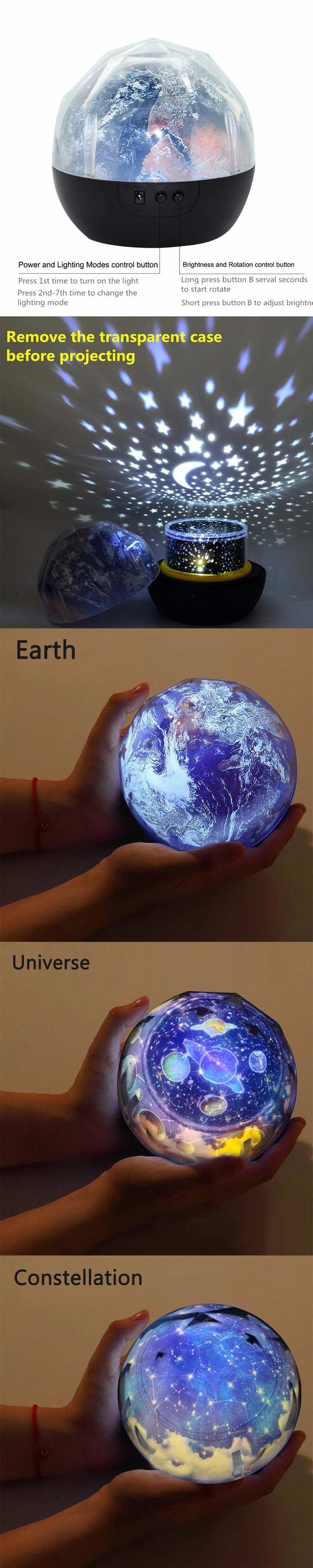 Presente de Natal Luz da Noite Estrelado Planeta Mágico Projetor Universo Terra Lâmpada Led Colorido Girar Piscando Estrela Crianças Bebê Céu Mod. 180756 2 Luzes noturnas