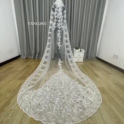 New Luxury Cathedral Veil 3M Bridal Veils Sequins Appliques Lace Edge Custom Made Long Wedding Veils Sequins Wraps