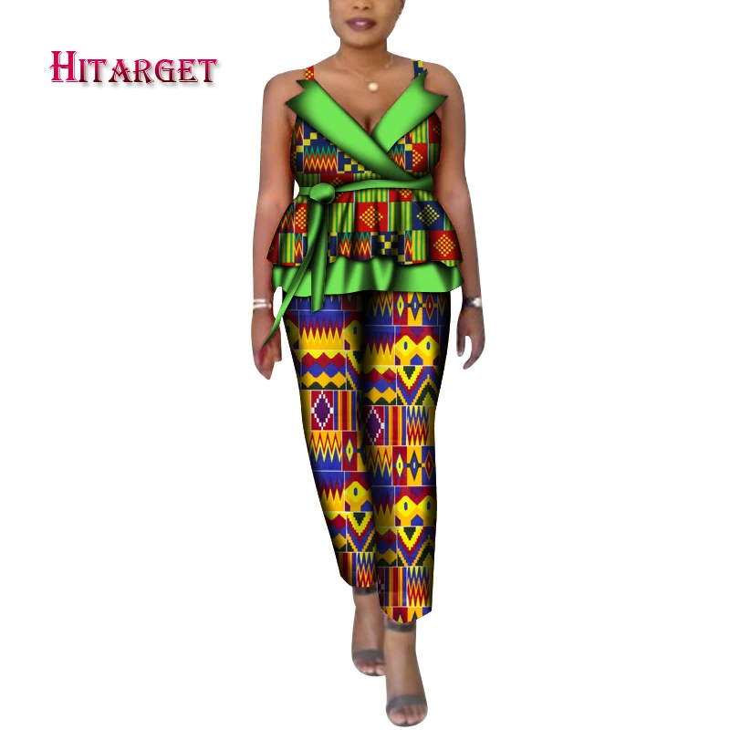 

African Dashiki For Women Top And long Pants Set Print robe african femme bazin Traditional African Clothing Dashiki Set WY6705