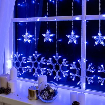 

Garland "Fringe" 2.4 x 0.9 m with attachments "Snowflakes", IP20, transparent thread, 150 LED, blue glow, 8 modes, 220 V