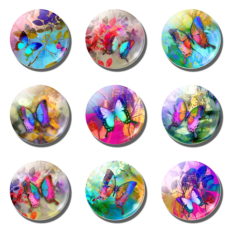 

Butterfly Fridge Magnet 1PCS 30MM Glass Cabochon Animal Refrigerator Magnets Flower Butterfly Wings Fridge Stickers Home Decor
