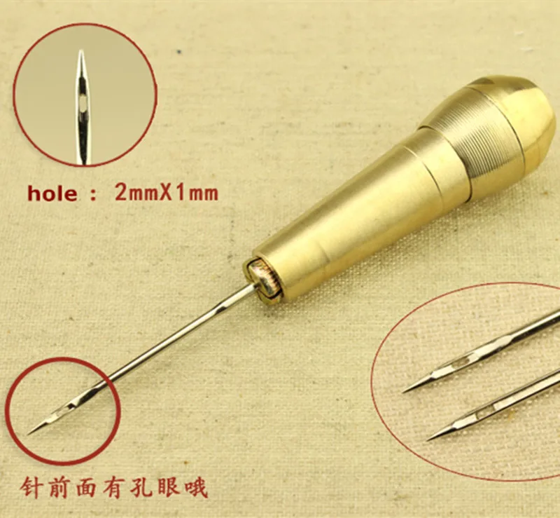 1 handle with needle Шило иглы обуви сапог ремонт вязания крючком медная Форма иглы конический инструмент DIY кожаные инструменты шитье крючком крюк холст обуви - Цвет: 1 handle with needle