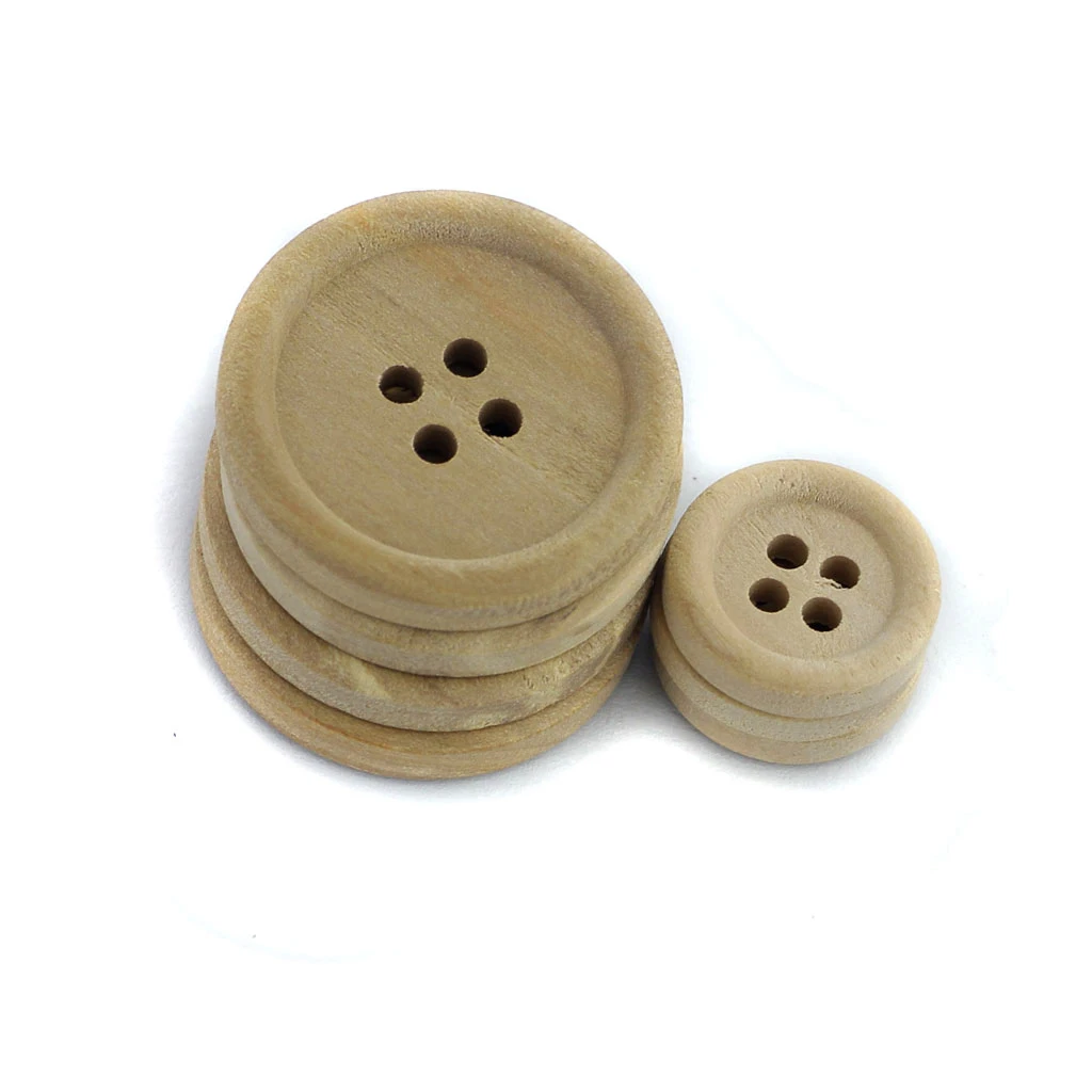 50 NATURAL ROUND WOODEN BUTTON MIXED SIZE SEWING HABERDASHERY CARD SCRAPBOOK