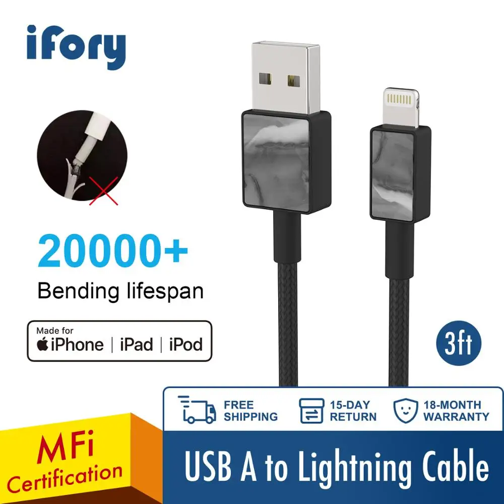 Кабель iFory MFI с подсветкой USB A-Lighting зарядное устройство для iPhone быстрая зарядка