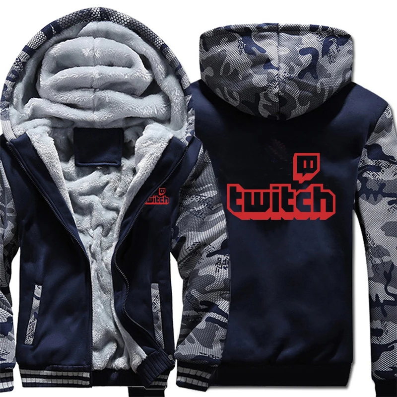Twitch Channel толстовки с логотипом, зимняя утепленная камуфляжная куртка на молнии с рукавом для мужчин и женщин, флисовая камуфляжная куртка с капюшоном, толстовки