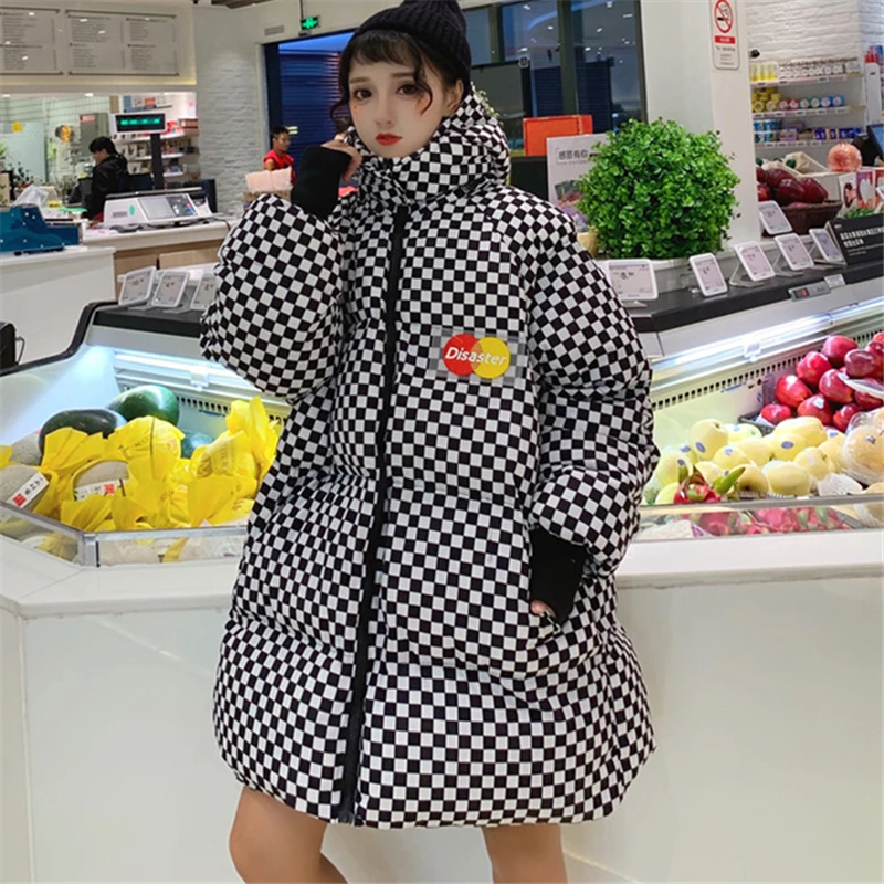 Женская куртка из хлопка, новинка года, зимняя куртка в стиле Харадзюку, свободная, с капюшоном, утепленная, длинная, хлопковая куртка, пальто