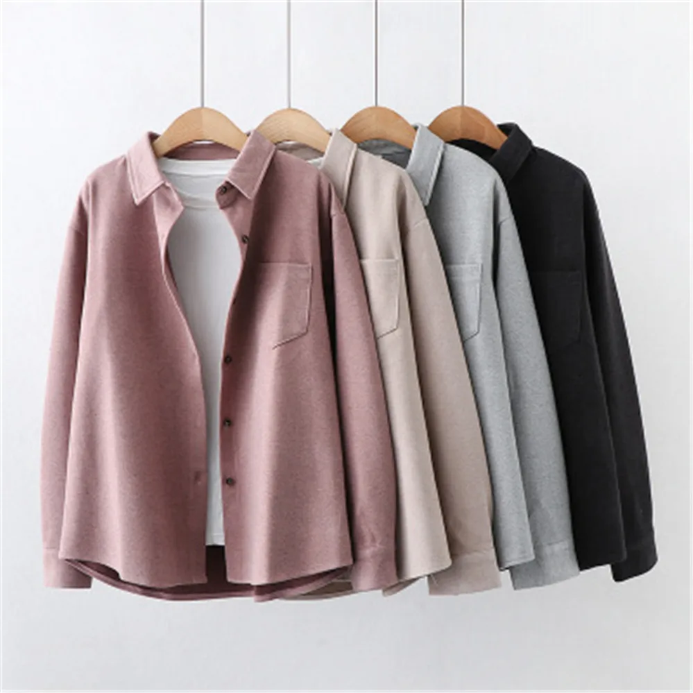 poet shirt Korean Fashion 2020 Autumn and Winter New Fashion Turtleneck Solid Color PU Leather Long-sleeved Fleece Jacket Slimming Top white long sleeve top