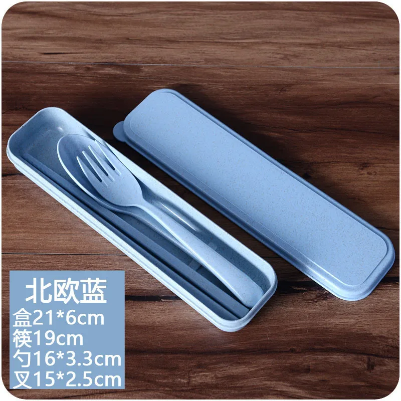 Nordic blue Originality Portable Household Fork And Spoon Chopsticks Three-piece A533 Travel Chopsticks Scoop Box Tableware Suit - Цвет: Nordic blue