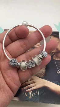 

high quality store 1:1 100% 925 pure silver white glazed granules in heart form free charter bracelet