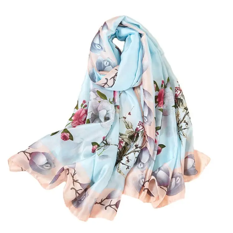 

Fashion bandana 2017 100% Silk Scarf Luxury Women Brand Scarves for Women Shawl High Quality Chains Bags Beach Cover-up Cape