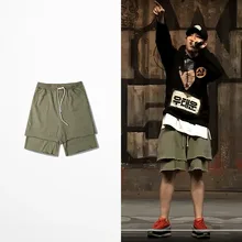 Solid Summer Men Fake Two Pieces Loose Style Casual Shorts Mens Hip Hop High Quality Cotton Street Drawstring Knee Length Shorts