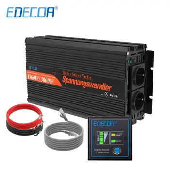 EDECOA-Inversor de corriente con control remoto, onda sinusoidal pura, convertidor fuera de red, 12V 220V 1500W, de 12V a AC 220V 230V 1