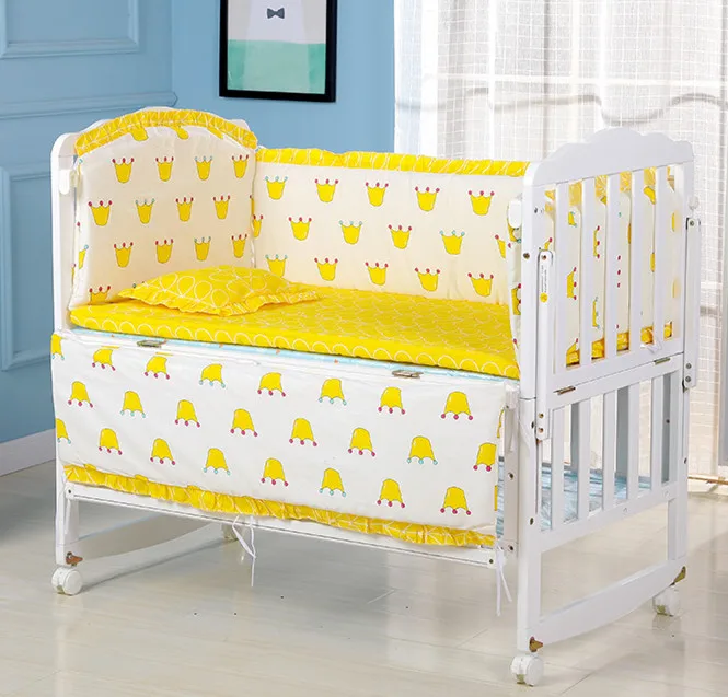 6pcs Yellow baby crib bedroom set with filler,baby bedding sets Bed
