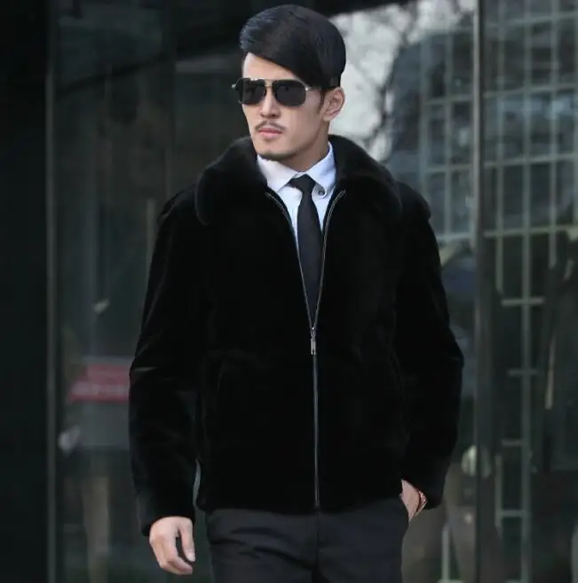 Осенняя кожаная куртка из искусственного меха норки, Мужская зимняя утолщенная теплая меховая кожаная куртка, мужские свободные куртки, jaqueta de couro с отворотом B128