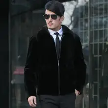 Осенняя кожаная куртка из искусственного меха норки, Мужская зимняя утолщенная теплая меховая кожаная куртка, мужские свободные куртки, jaqueta de couro с отворотом B128