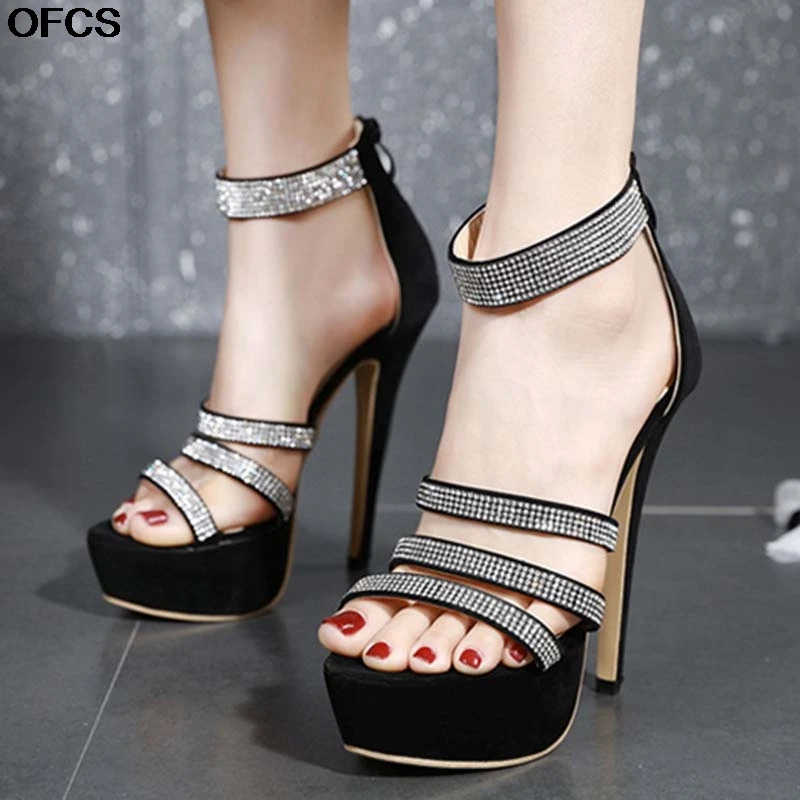 Босоножки женские с открытым носком сланцы сандалии на платформе кристаллами