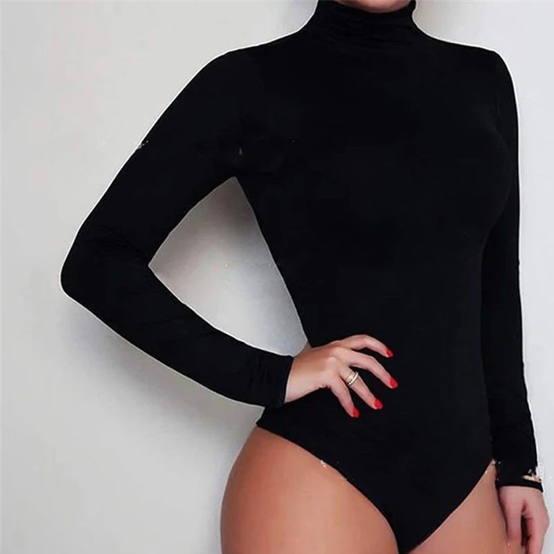 Women's Hot Long Sleeve Black Bodysuit-0