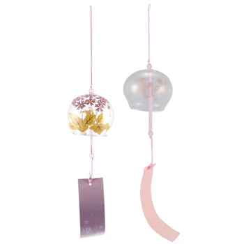 

2 Pcs Creative Japanese Handmade Glass Painting and Wind Chimes Door Decoration Gift for Girls , Style 7 with Style 1
