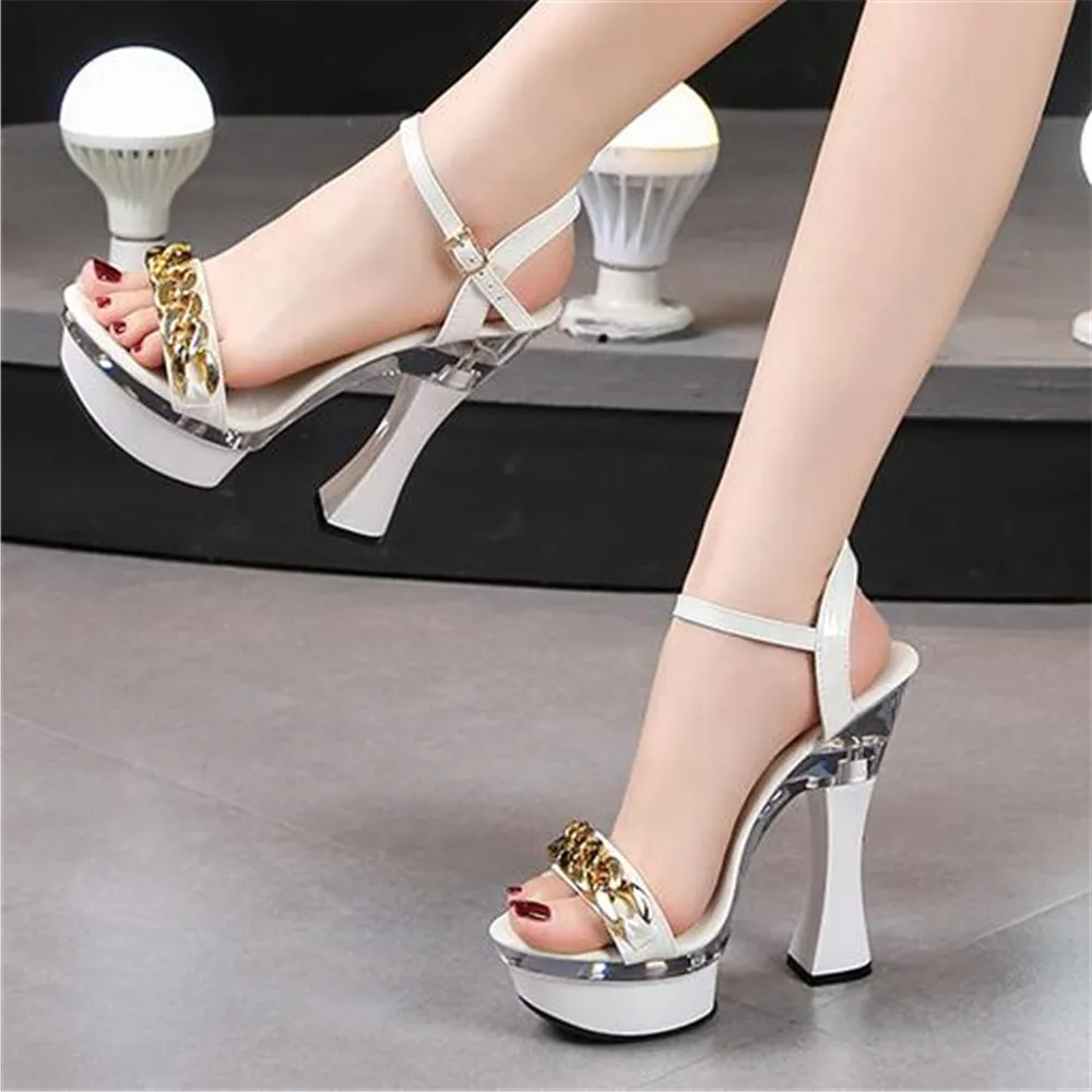 

Plus 34-43 Summer Pole Dance Shoes Stripper Women Sexy Walk Show Sandals Party Nightclub Platform High Heels Metal Chain Pumps