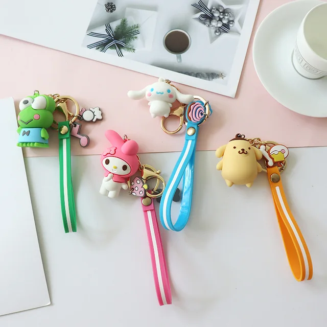 Sanrioed Kawaii Hello KT Kuromi Cinnamoroll My Melody Key Buckle Cartoon Couple Bag Key Chain Pendant Toy Children's gifts 3