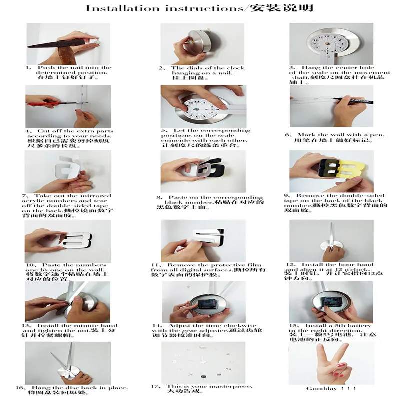 DIY Wall Clock 3D Mirror Surface Sticker Home Office Decor Clock Stickers Muraux Pour Enfants Chambres 40DEC2416