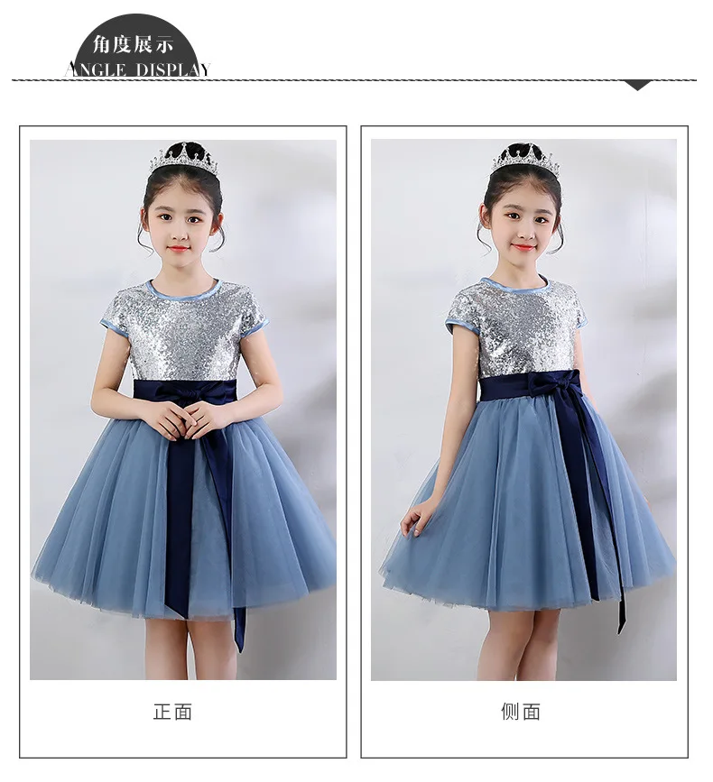 New Style Princess Dress Girls Birthday Evening Gown Blue Wedding Dress Tutu Host Chorus Costume Women's