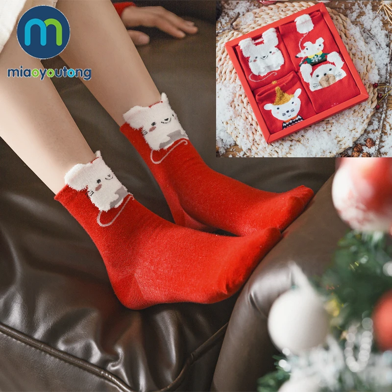 

4 Pairs Gift Box Christmas Socks Kids Santa Claus Deer Cartoon Winter Baby Girl Cotton Children Socks Boys Women Miaoyoutong