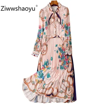 

Ziwwshaoyu 2020 High Quality Spring Summer Vintage Party Lace Embroidery Flower Print Pleated Long Dresses Women's Clothing