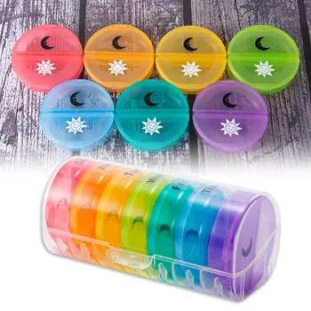 

Splitter Mini Container Portable Organizer Weekly Pill Case Round AM PM Medicine Holder Moisture-proof Travel Multifunctional