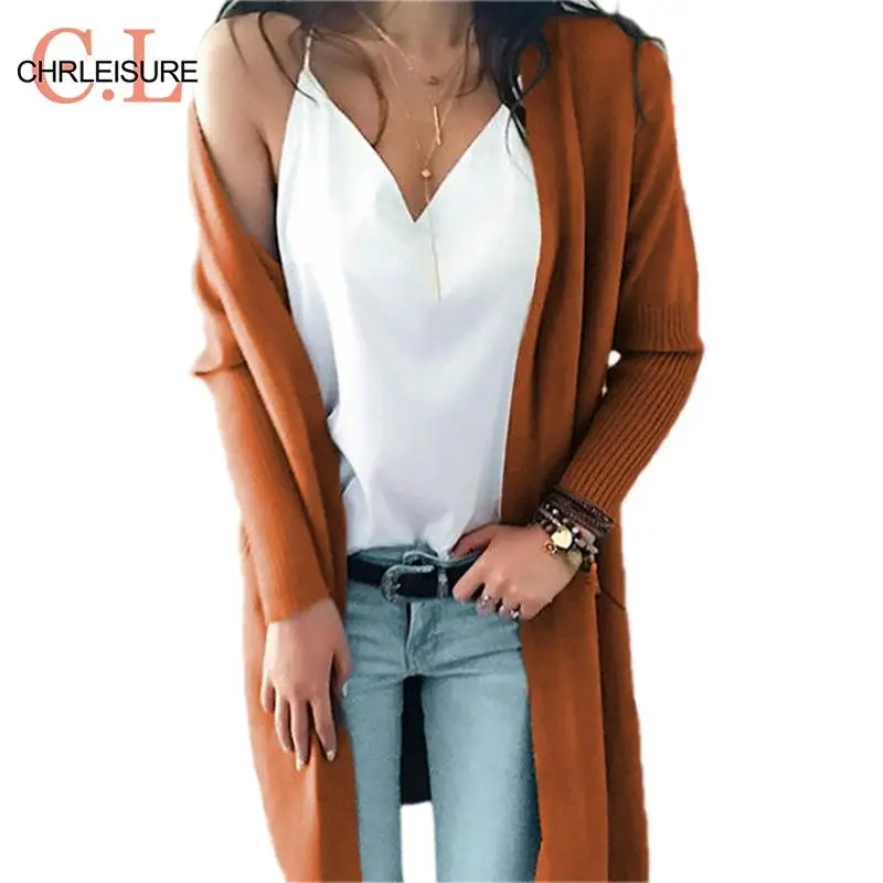 CHRLEISURE новые модные кардиганы женские повседневные длинные вязаные весенне-осенние женские свободные однотонные дизайнерские свитера с карманами верхняя одежда