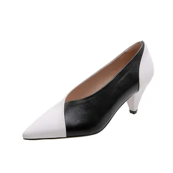 

Brand Lady Pump Handmade Genuine Leather High Heel Pointed Toe Career Dress Fashion Mature Shoes Women