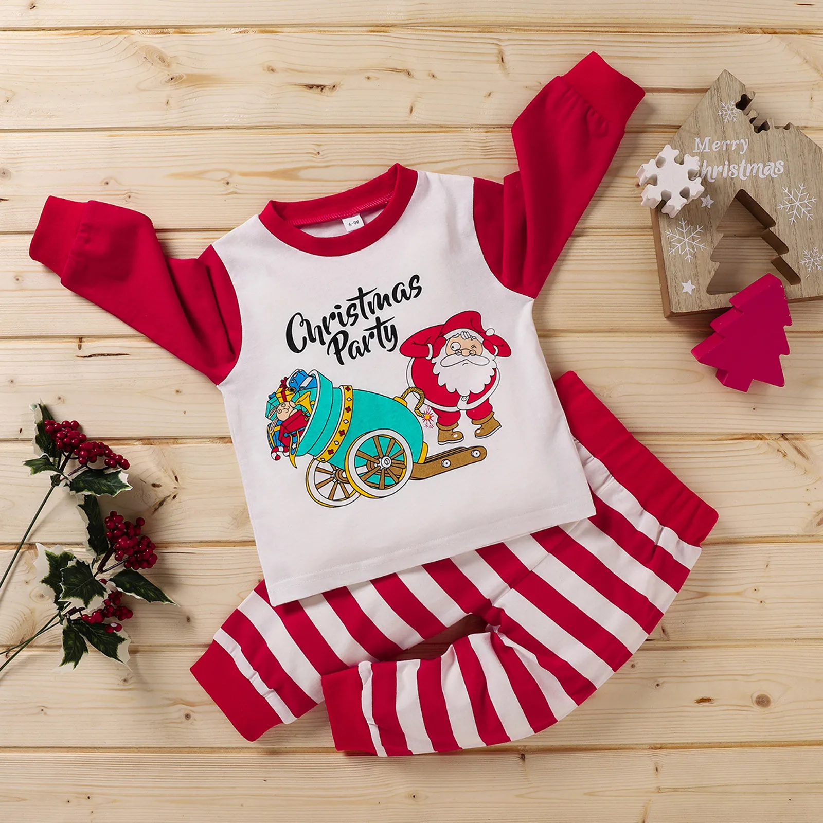 

6Months-3Years Toddler Kids Boy Girl XMAS Letter Santa Striped Print T-shirt+Pants Outfits Set baby born clothes fashion cute M5