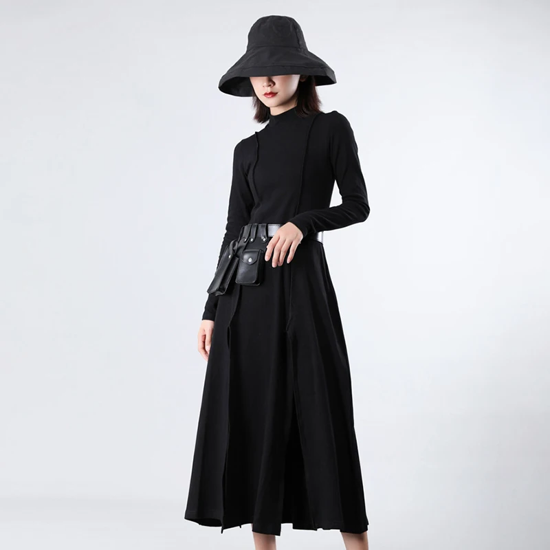 TWOTWINSTYLE летнее однотонное женское платье со стоячим воротником с длинными