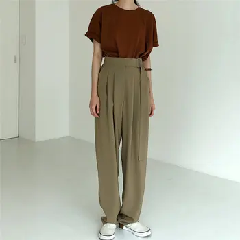 

WICCON 2020 Summer All-match Solid Trousers New Full Length Fashion Straight High Waist Loose High Quality Casual Women Flat