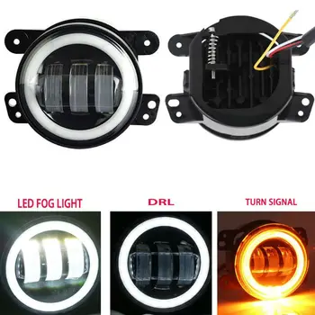 

60W 4 Inch LED Passing Fog Lights with White DRL Amber Turn Signal Lamp for Jeep Wrangler JK LJ TJ Dodge Chrysler