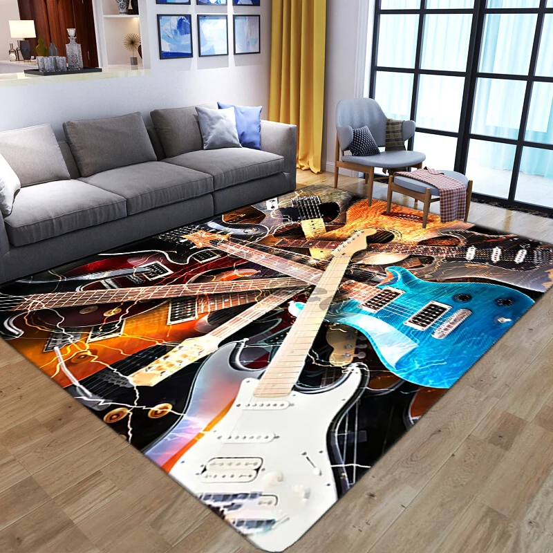 

3D Guitar Rug Children's Bedroom Soft Coffee Table Mat For Home Living Room Anti-slip Carpets Bathroom Hallway Kitchen Floor Mat