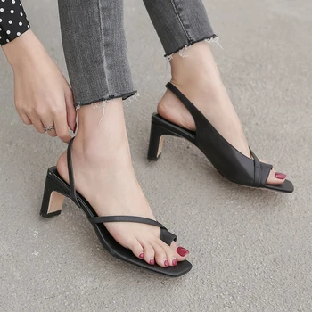 

High heels women sandals genuine leather shoes woman summer party dress shoes woman slip-on women sandals