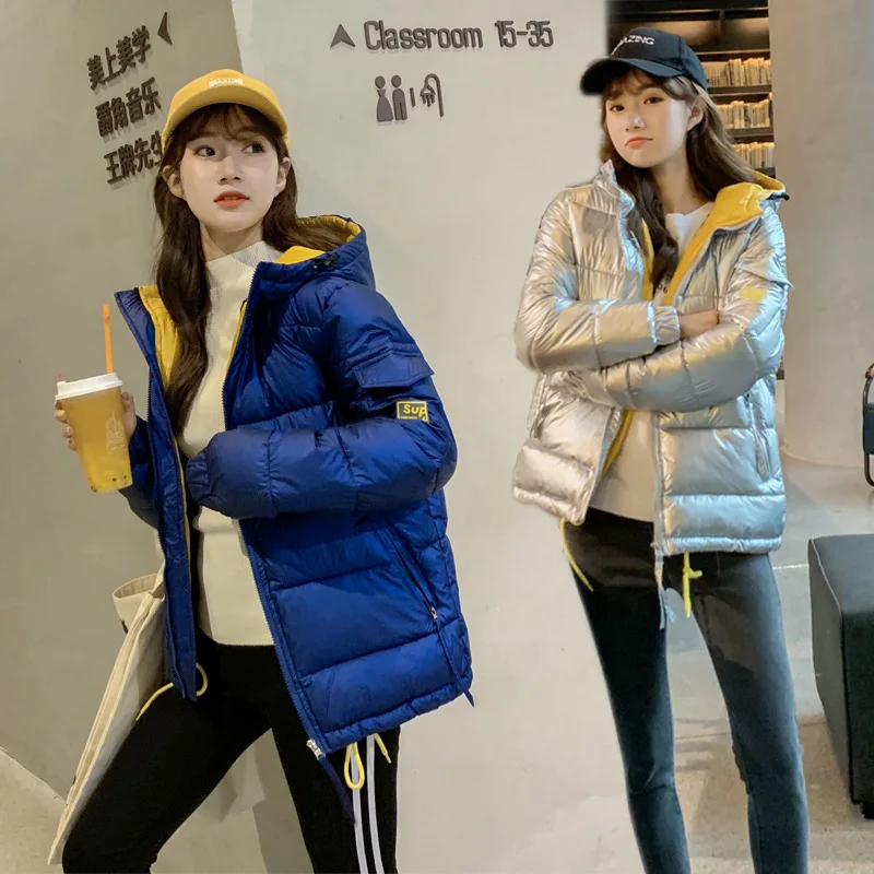 

2019 Winter New Style down Jacket Cotton-padded Clothes Short Students Mixed Colors Hong Kong Style Waterproof Bright Surface Ho