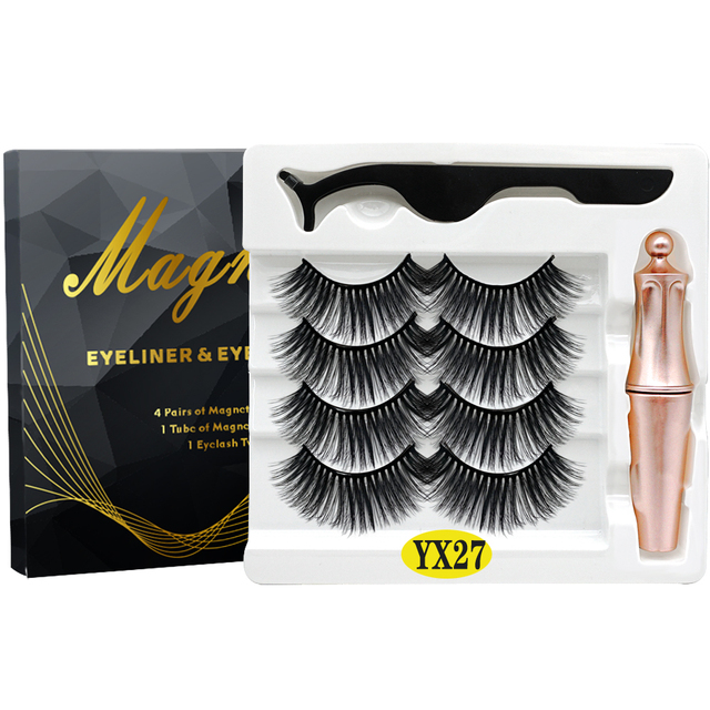 8PCS 2022 New 5 Magnet Magnetic Eyeliner 3D Kit Mink Eyelashes Natural with False Lashes with Tweezers