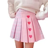 High-Waist Heart Pink Pleated Skirt