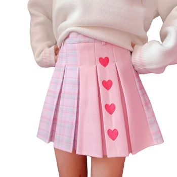 High-Waist Heart Pink Pleated Skirt