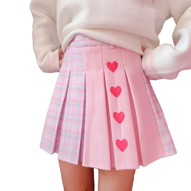 High-Waist Heart Pink Pleated Skirt