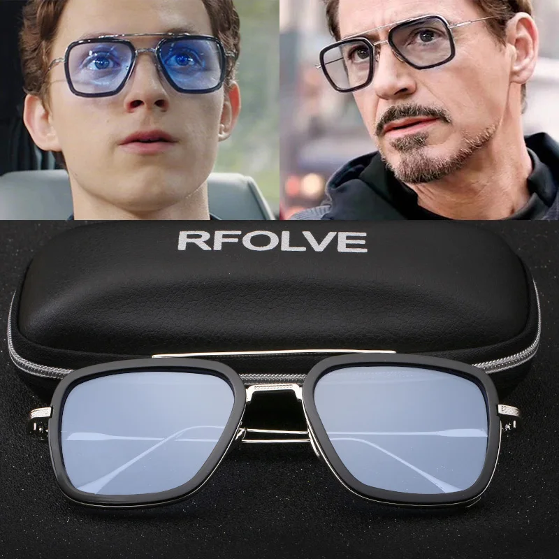 RFOLVE Fashion Tony Stark sunglasses Men The Avengers 3 iron Man Square Glasses Frame Spiderman Edith Sun Glasses Unisex  RX215