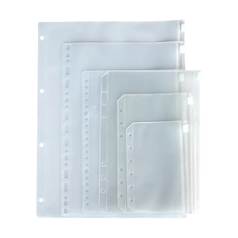PVC Transparent Punch Zipper Stationery Storage Bags Loose Leaf Pages for Scrapbook Notes Cards Stationery Holder 1 Piece