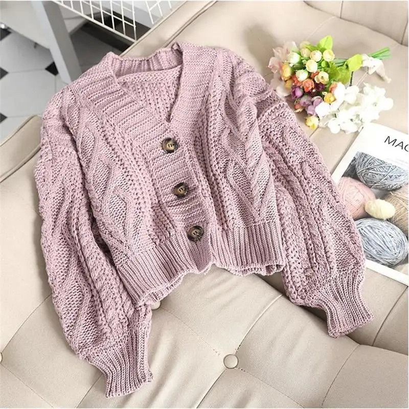 

2019 Women Cropped Cardigan Sweater Open Stitch Knitwear Short Cardigan Long Sleeve Twist Crochet Sweater Pull Femme