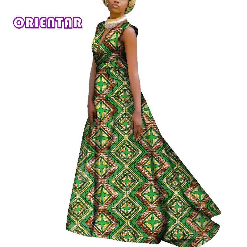 Женское платье в африканском стиле с вощеным принтом Bazin Riche, длинное платье макси, сексуальное платье с глубоким v-образным вырезом без рукавов для свадебной вечеринки WY3703 - Цвет: 11