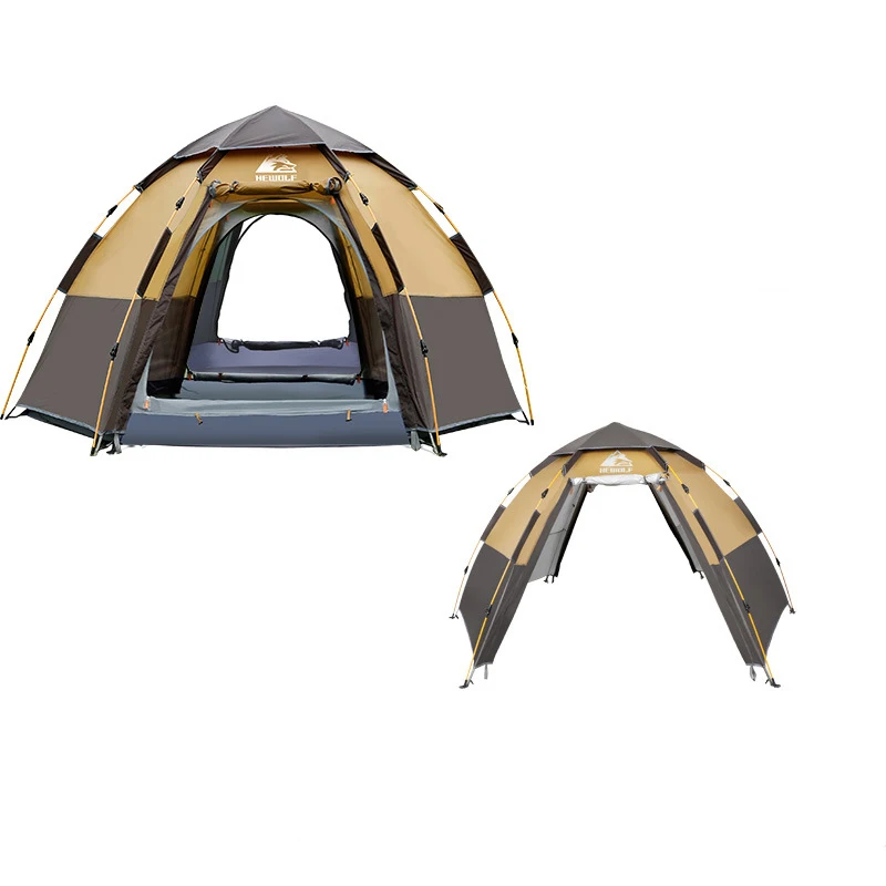 Hewolf, новинка, на открытом воздухе, 3-4 человека, автоматическая семейная палатка, большое пространство, Пляжная палатка, утолщенная непромокаемая кемпинговая палатка - Цвет: Brown