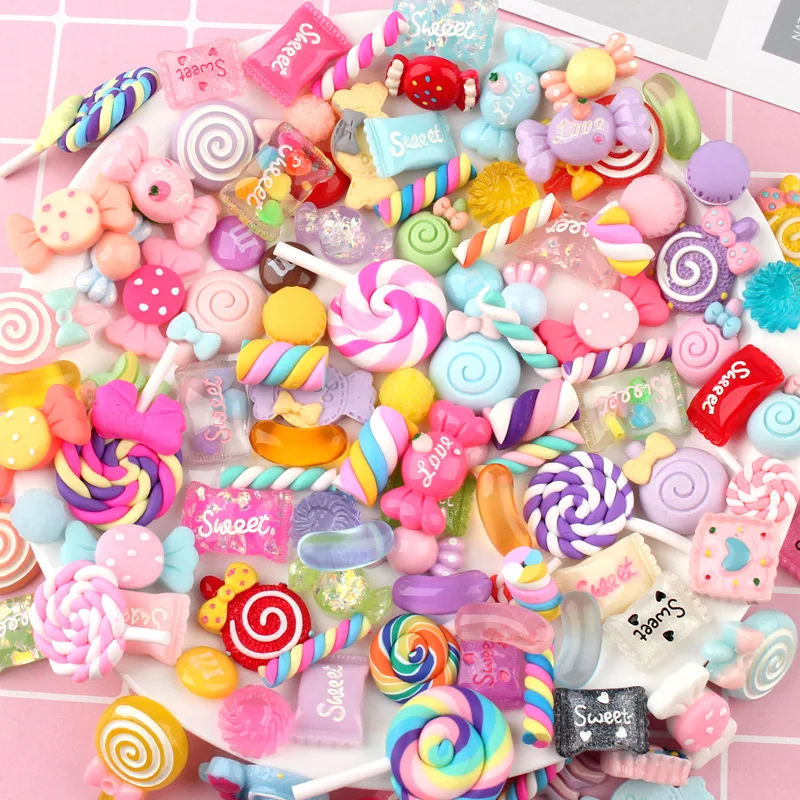 10/30/50/100 Pcs Candy Material Kit 3D Resin Flat Cabochons Embellishment Apple Diy Wedding Hairpin accessories Scrapbook Craft