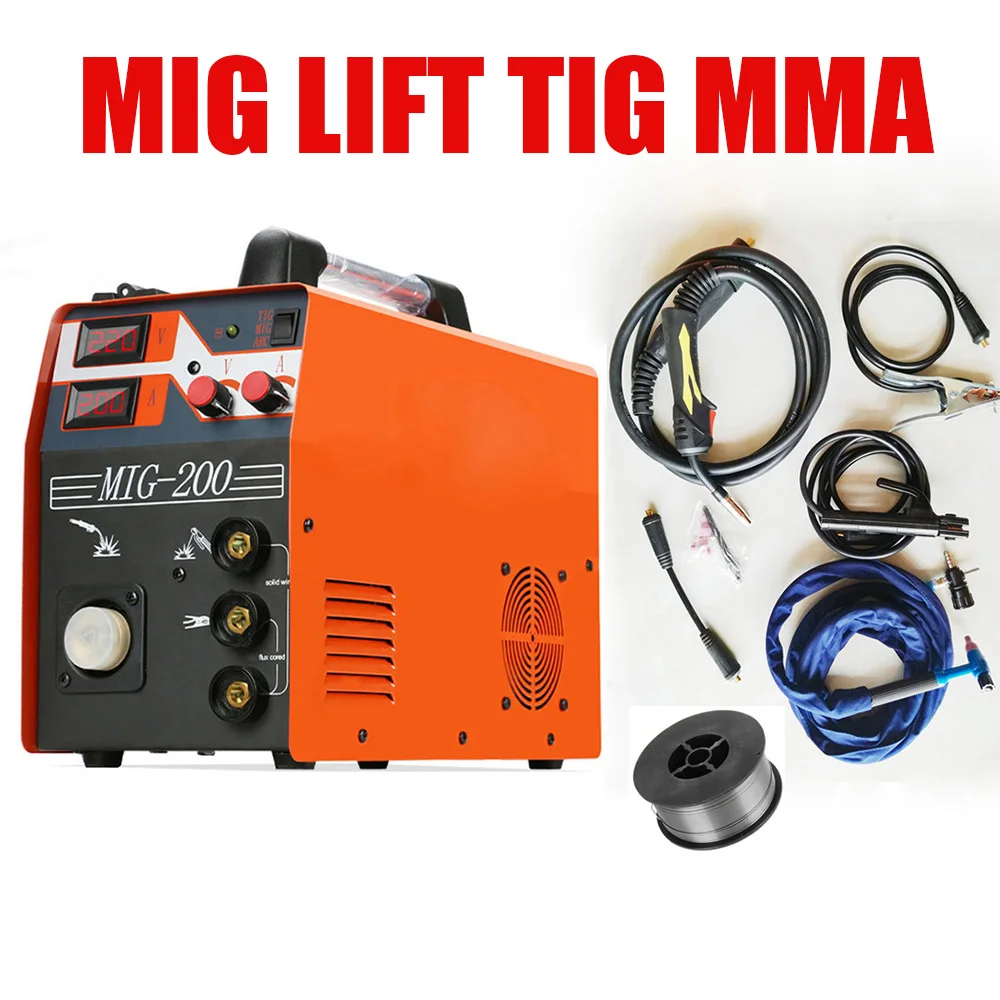 Сварочный аппарат Mig MIG200 MMA TIG MIG функции сварочные аппараты 220V с аксессуарами