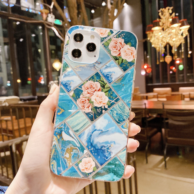 Luxury Rose Geometric Marble Soft Phone Case For Iphone 12 Mini 11 13 Pro XS MAX X XR SE 2020 7 8 Plus Shockproof Cover